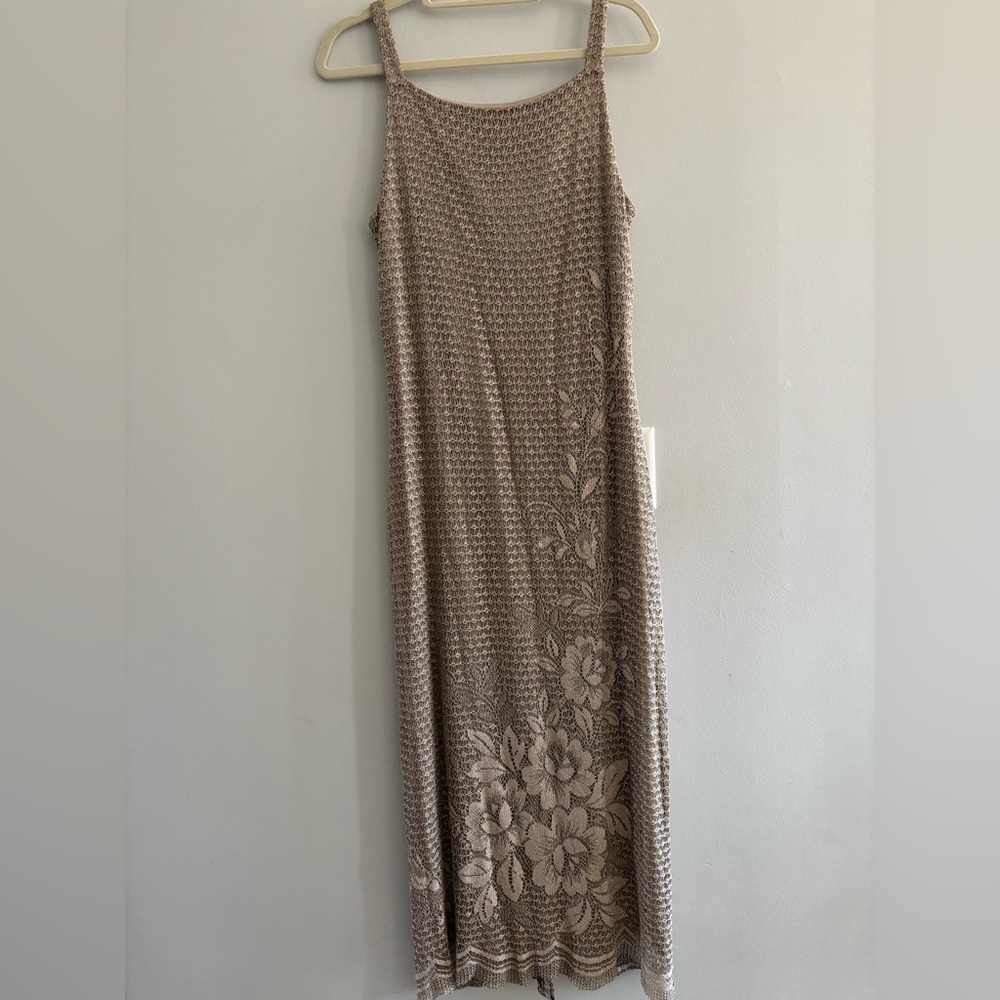Algo Vintage Gold Metallic Floral Pattern Knit Size 16 Made in Canada